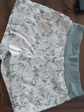 Athleta Floral Lace Overlay Athletic Shorts with Teal Waistband